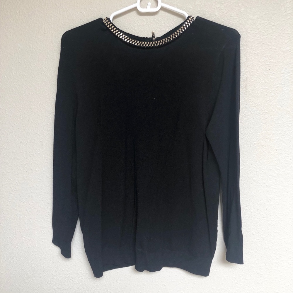Zara Women Black Knit Sweater sparkly Neck M